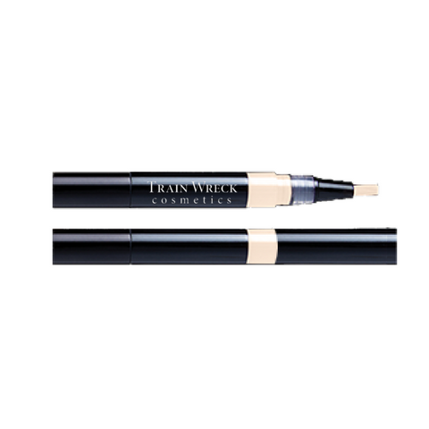 Train Wreck Cosmetics :  Matte Perfection touch-up veil  More than a concealer, this little darling is a lightweight matte finish, water resistant highlighter.    Use as a brow highlighter, brightens eyelids under brow-line  The brighter tone neutralizes darkness under the eye.